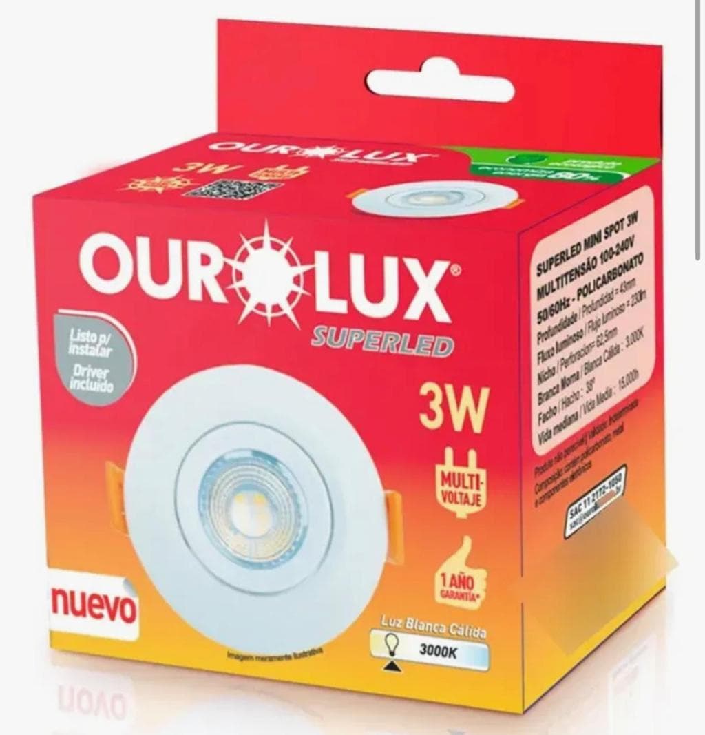 Mini Spot Embutir Redondo 3W 3000K Ourolux